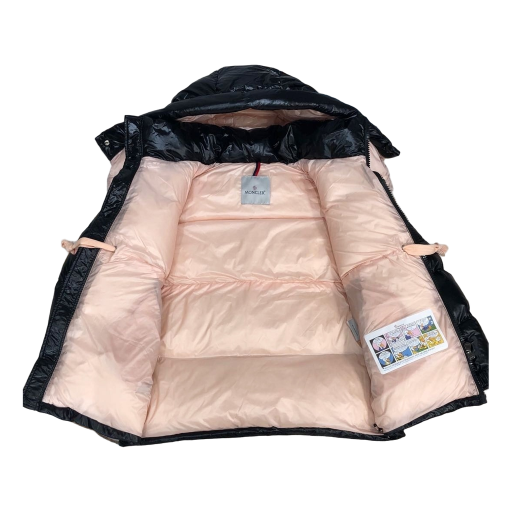 Moncler Glossy Short Down Jacket in Black with Mountain Badge