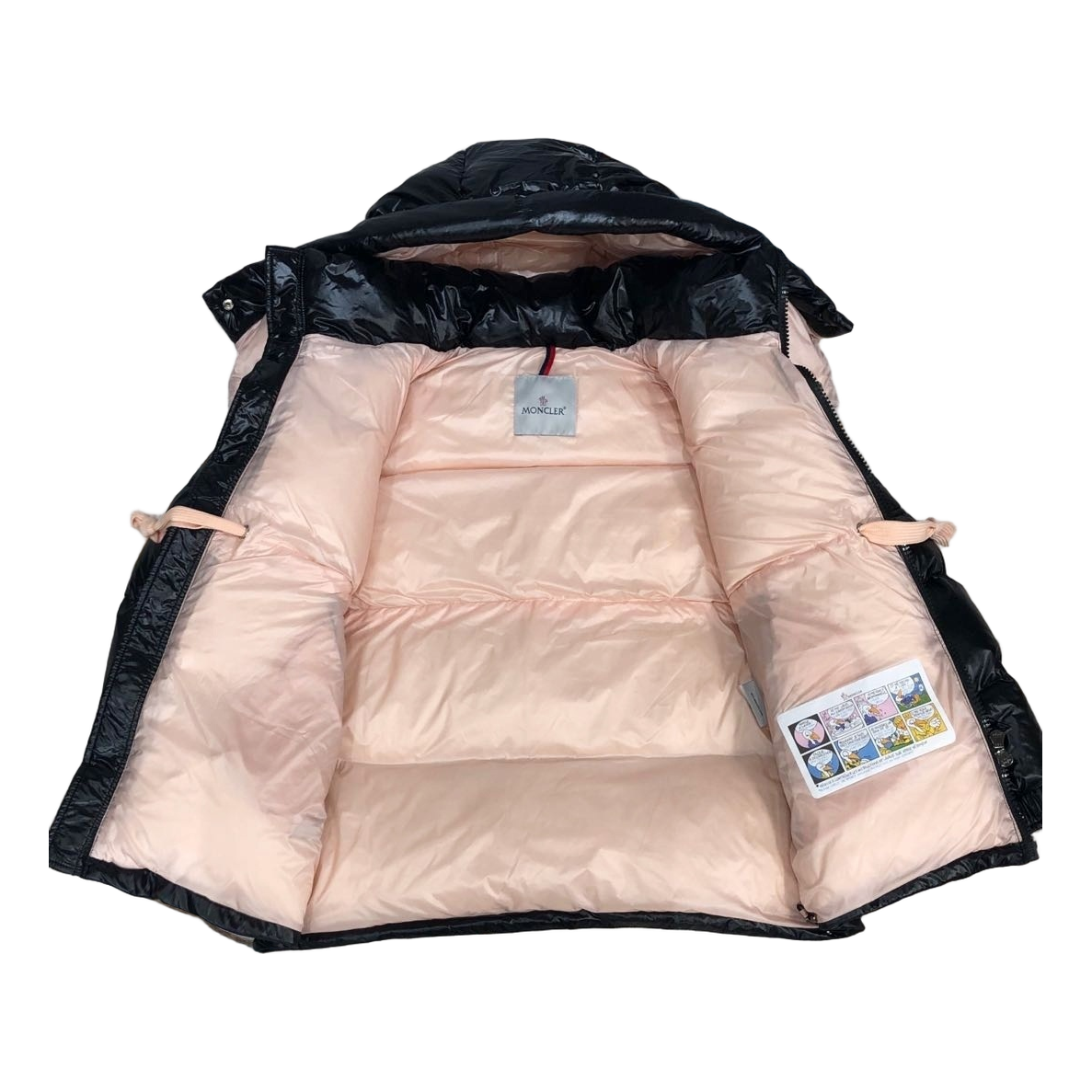 Moncler Glossy Short Down Jacket in Black with Mountain Badge
