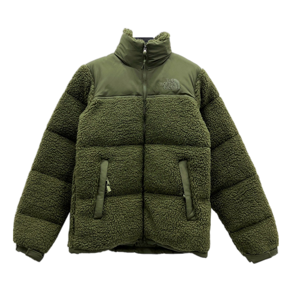The North Face Fleece-Panel Puffer Jacket with Stand Collar in Olive