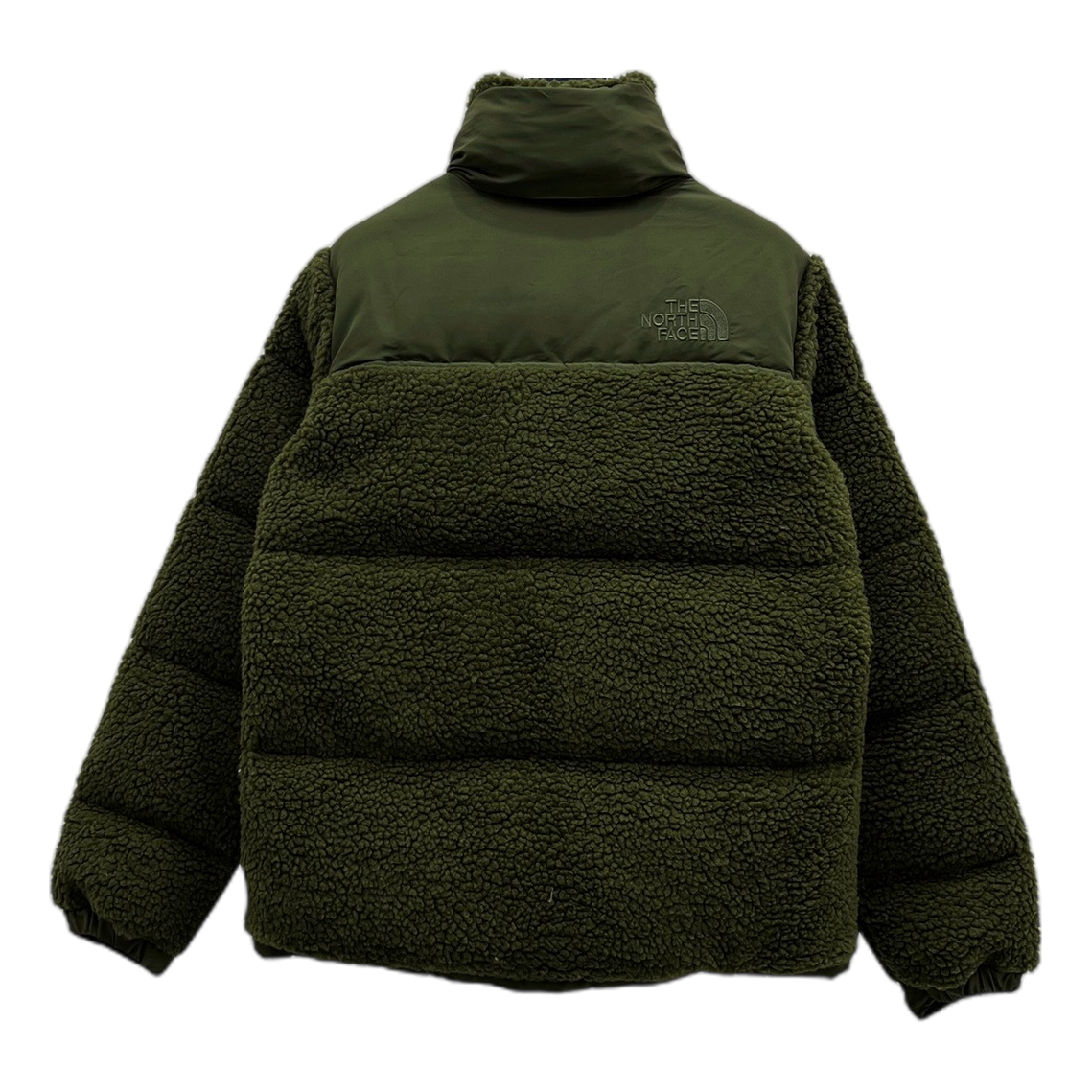 The North Face Fleece-Panel Puffer Jacket with Stand Collar in Olive