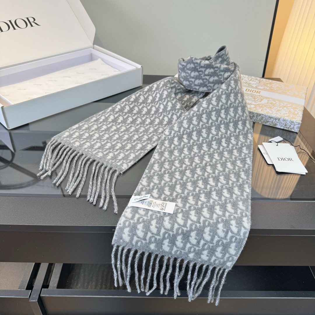 Dior Two-Tone Monogram Fringed Scarf