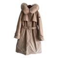 Prada Belted Hooded Coat with Faux Fur Trim - Blush Beige